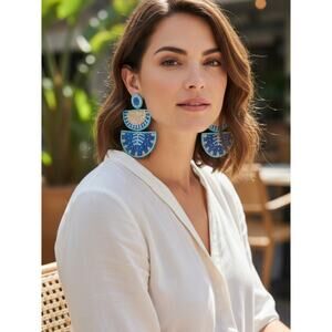 Kay Lee Blue Beaded Boho Earrings New